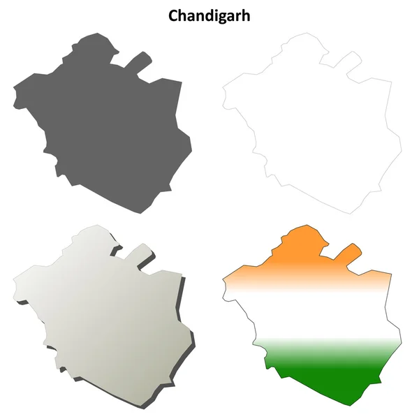 Chandigarh boş detaylı anahat harita seti — Stok Vektör