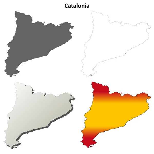 Katalánsko prázdné podrobné osnovy mapa sada — Stockový vektor
