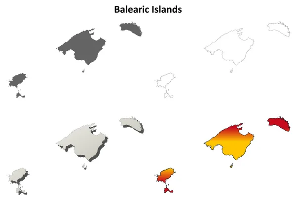 Baleares Ilhas esboço em branco mapa definido — Vetor de Stock