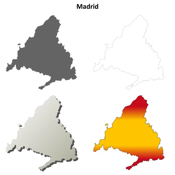 Madrid boş ayrıntılı dış hat haritası seti — Stok Vektör