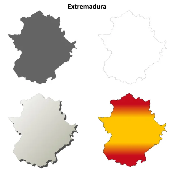 Extremadura en blanco esquema detallado mapa conjunto — Vector de stock