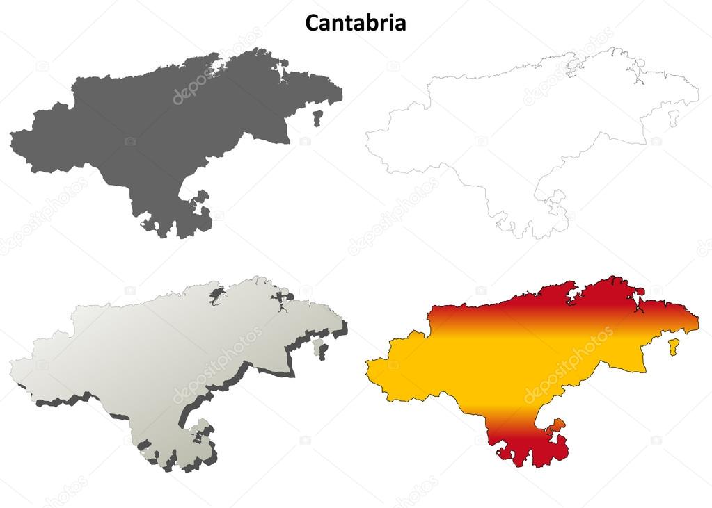 Cantabria blank detailed outline map set