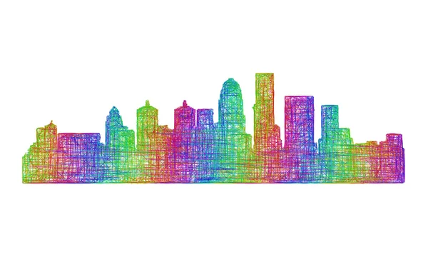 Louisville skyline silhueta - arte de linha multicolor — Vetor de Stock