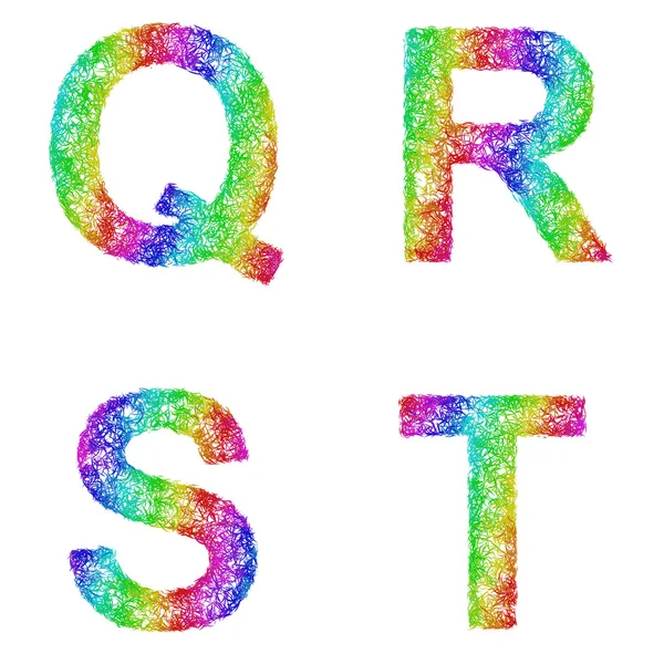 Γραμματοσειρά σκίτσο Rainbow οριστεί - γράμματα Q, R, S, T — Διανυσματικό Αρχείο