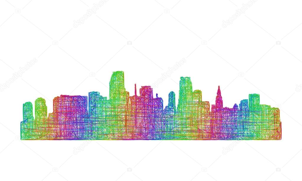 Miami skyline silhouette - multicolor line art