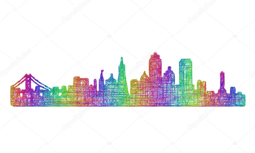 San Francisco skyline silhouette - multicolor line art