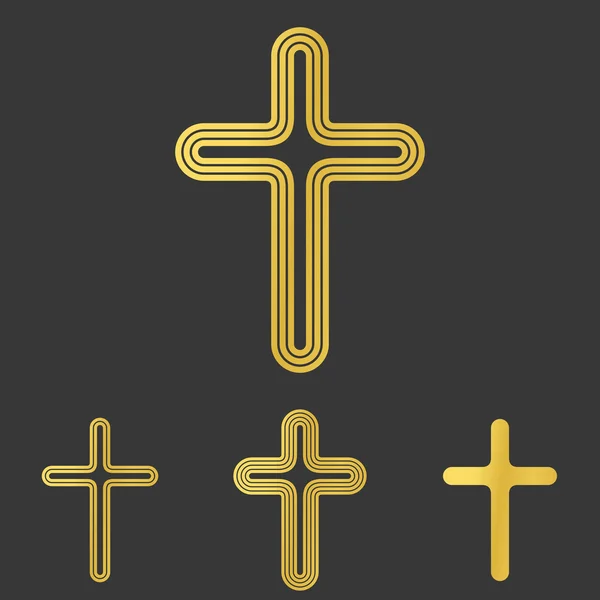 Goldene Linie Kreuz Logo Design Set — Stockvektor