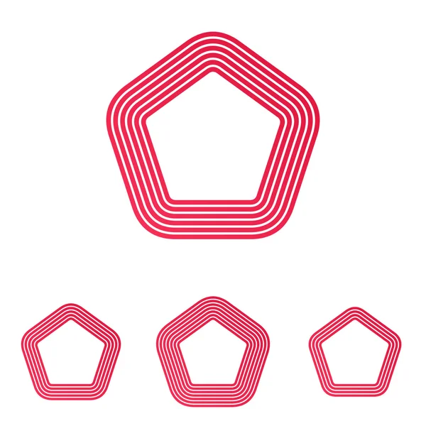 Crimson linha pentágono logotipo conjunto de design — Vetor de Stock