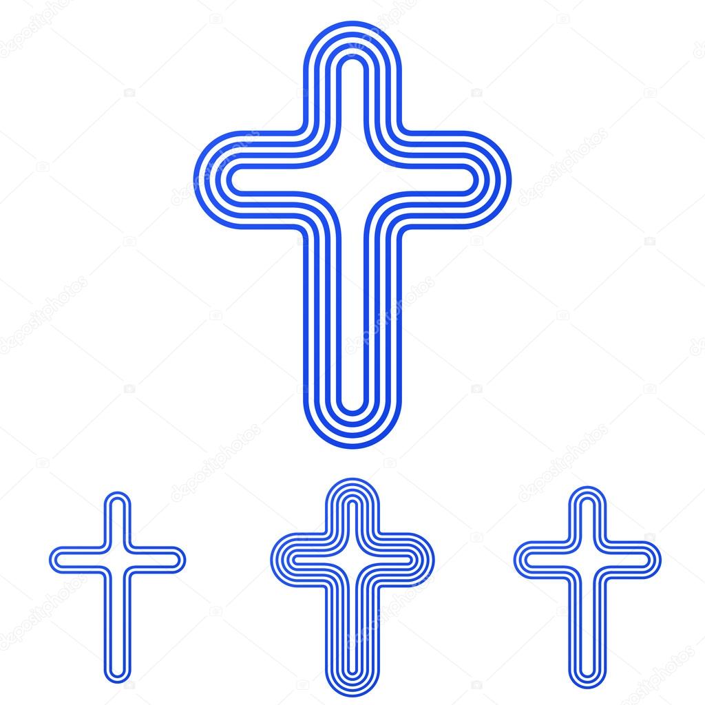 Blue line cross icon logo design set