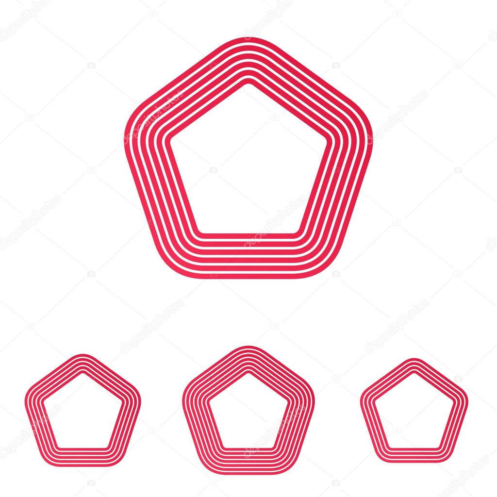 Crimson line shape pentagon logo design set