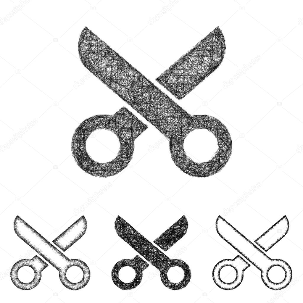Scissor icon set - sketch line art