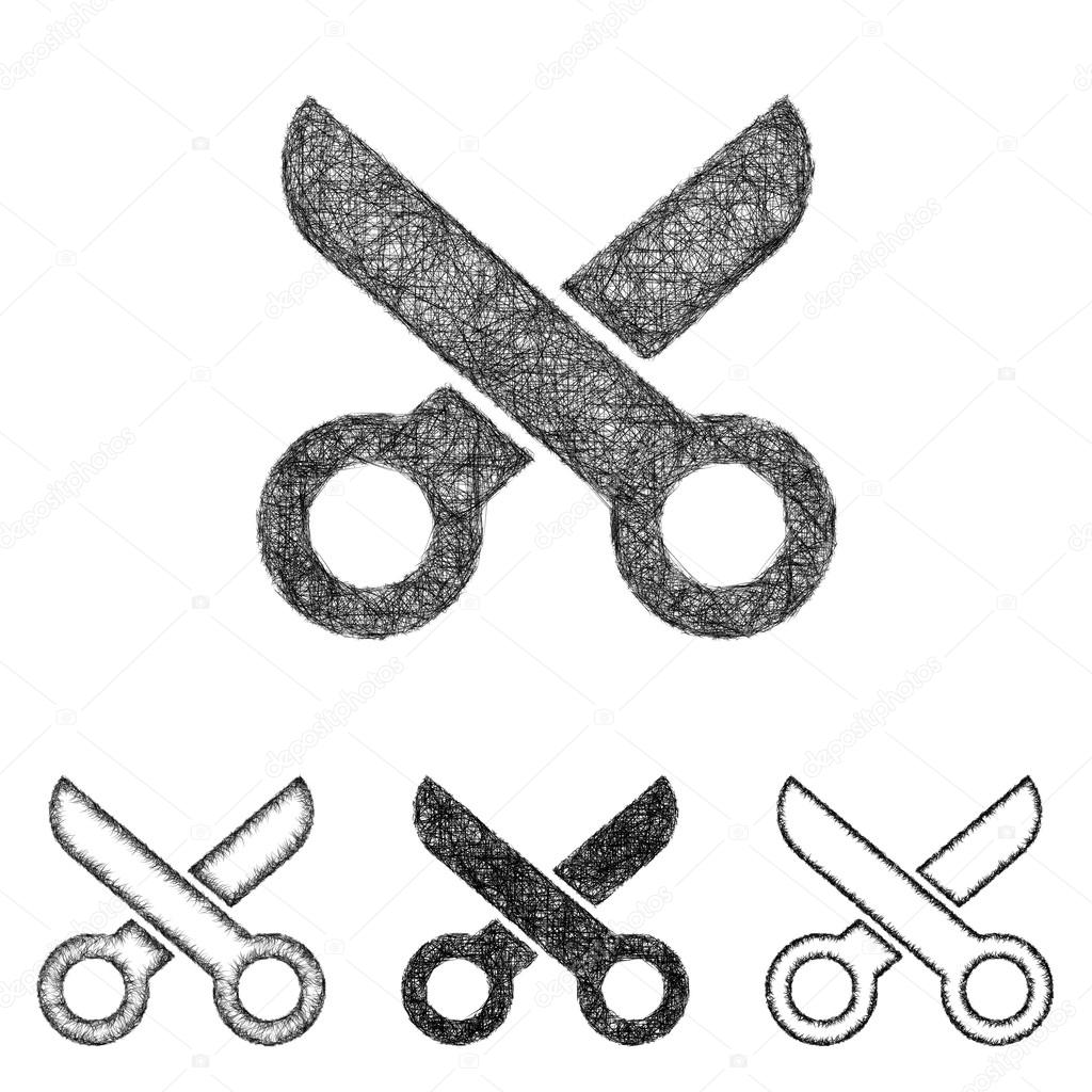 Scissor icon design set - sketch line art