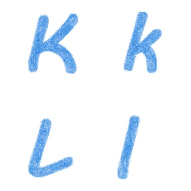 Mavi kroki yazı seti - harf K, L