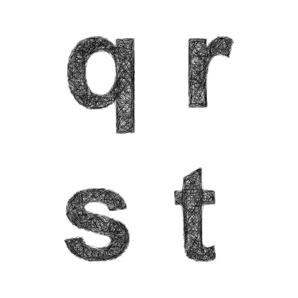 Set di caratteri schizzo lettere minuscole q, r, s, t — Vettoriale Stock