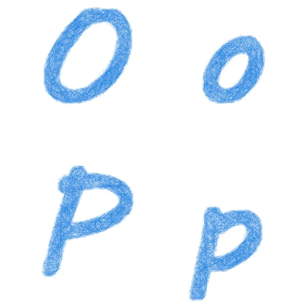 Ensemble de polices croquis bleu - lettres O, P — Image vectorielle