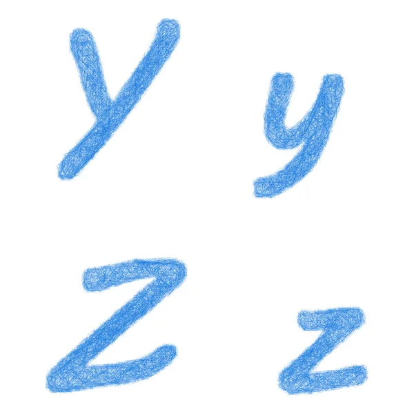 Blue sketch font set - letters Y, Z — Stock Vector