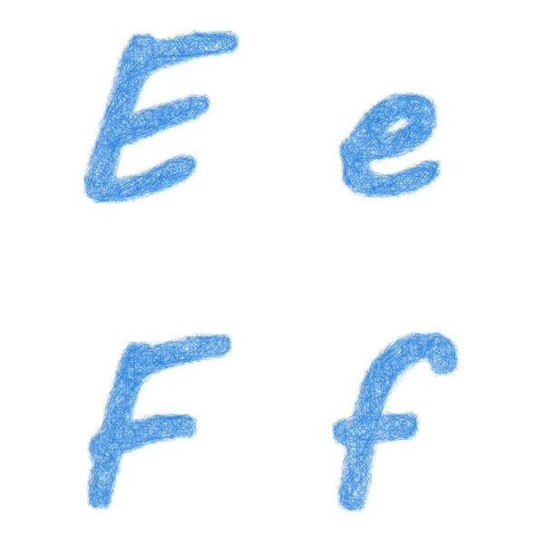 Ensemble de polices croquis bleu - lettres E, F — Image vectorielle