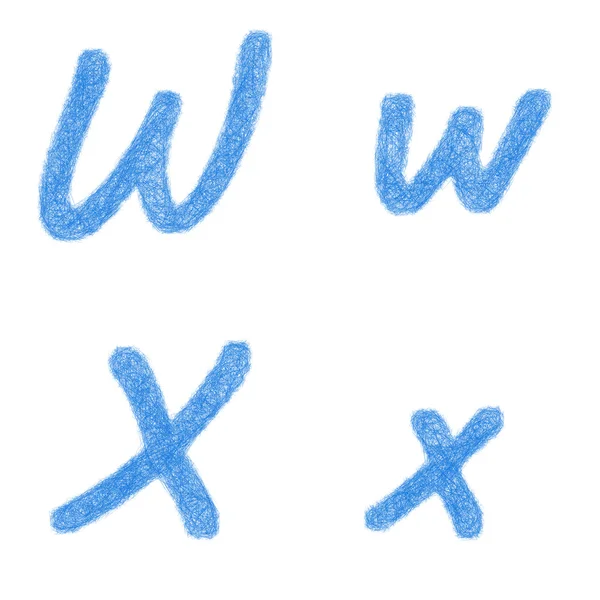 Blue sketch font set - letters W, X — Stock Vector