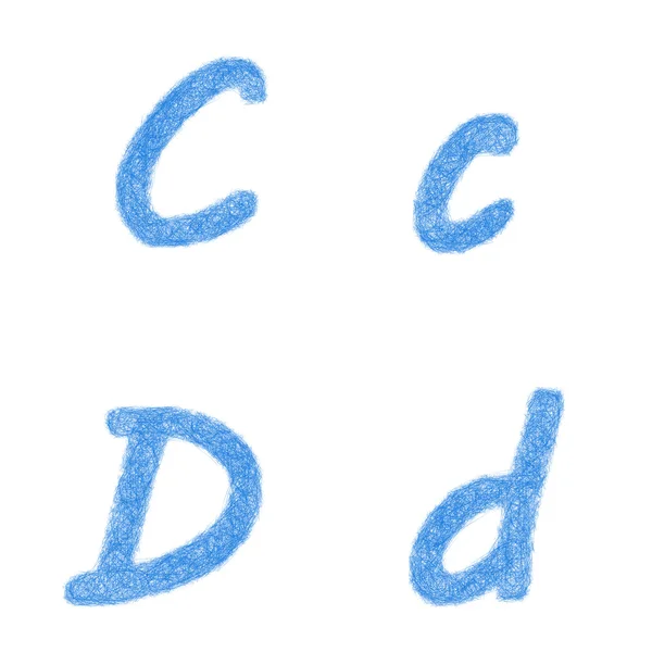 Ensemble de polices croquis bleu - lettres C, D — Image vectorielle