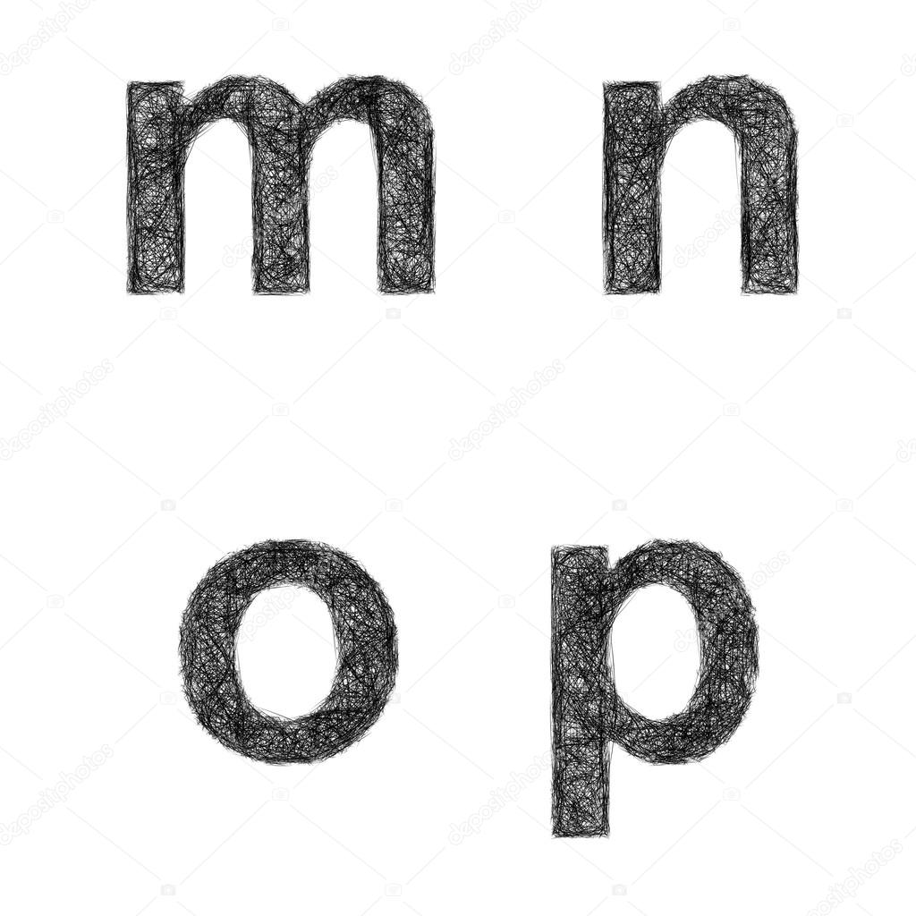 Sketch font set - lowercase letters m, n, o, p