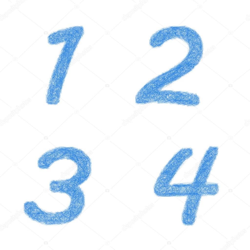 Sketch font set - numbers 1, 2, 3, 4