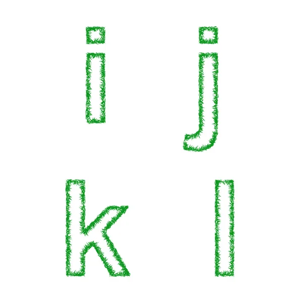 Conjunto de fontes de grama verde - letras minúsculas i, j, k, l — Vetor de Stock