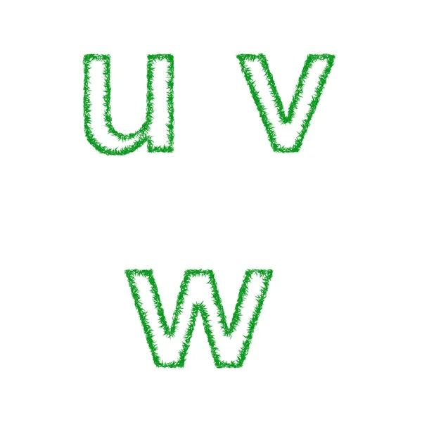 Grönt gräs teckensnittsuppsättning - gemener u, v, w — Stock vektor