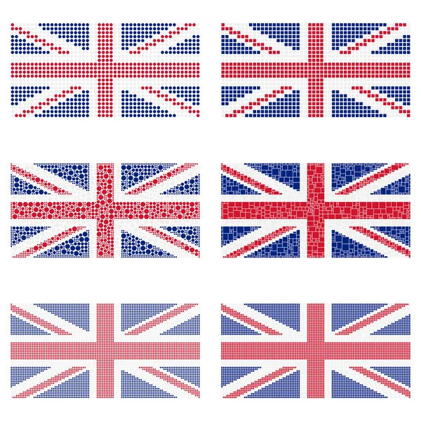 Mosaic United Kingdom flag set — Stock Vector