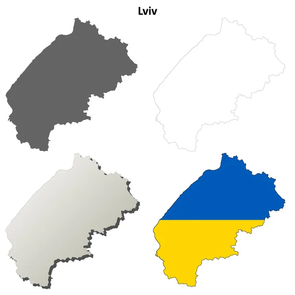 Lviv en blanco esquema mapa conjunto — Archivo Imágenes Vectoriales