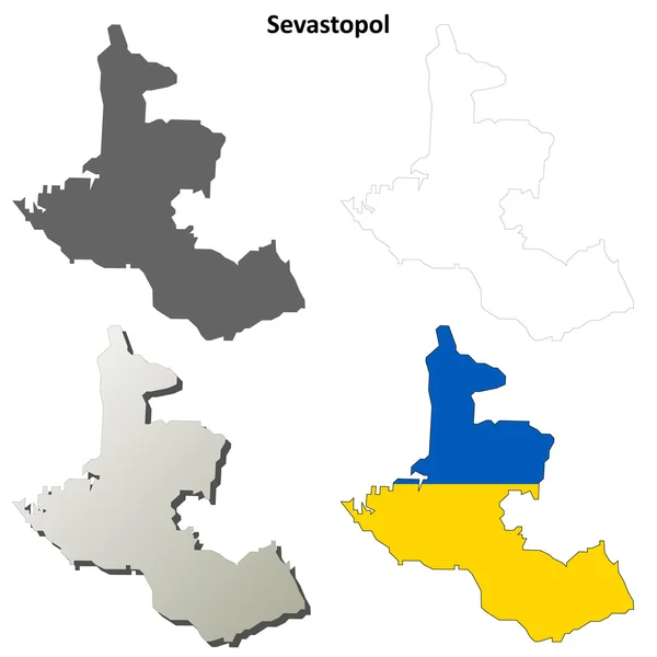 Sébastopol carte de contour vierge ensemble - Version ukrainienne — Image vectorielle