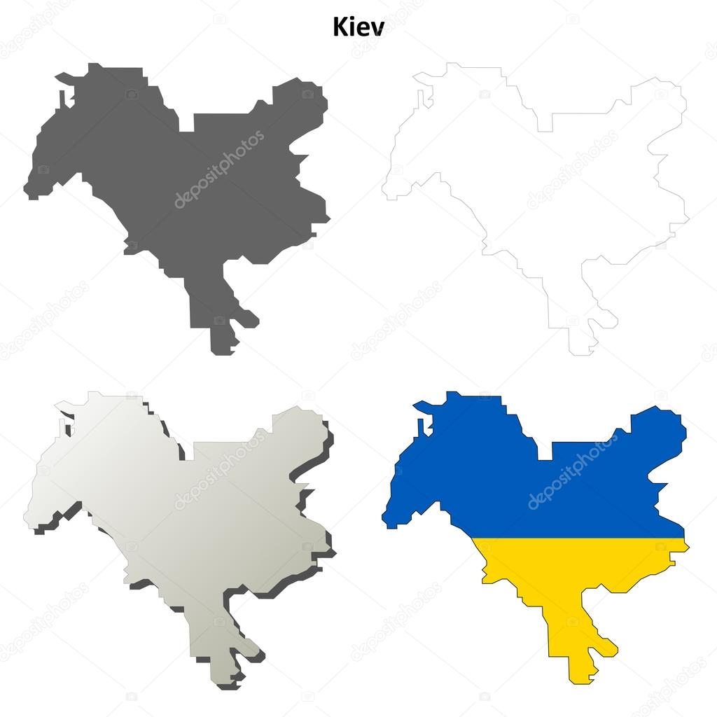 Kiev city blank outline map set