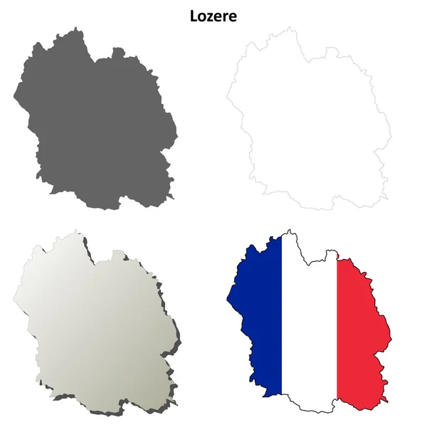 Lozere, Languedoc-Rosellón esquema mapa conjunto — Vector de stock