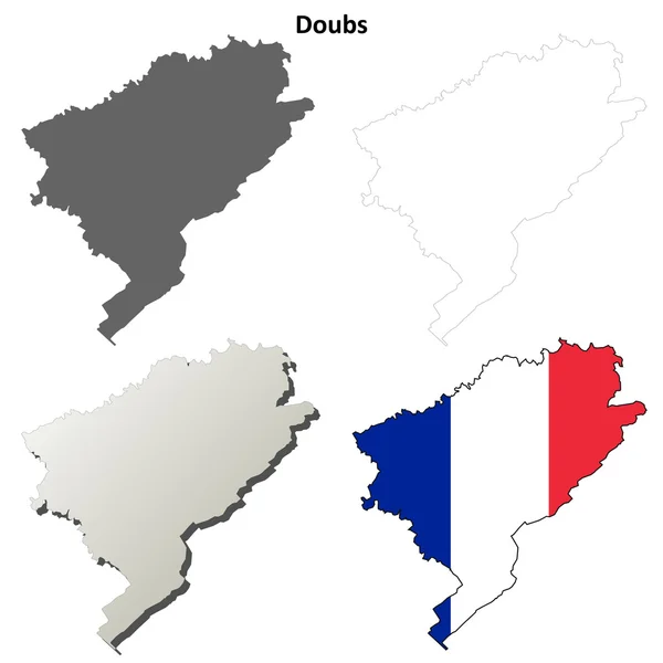 Doubs, Franche-Comte kontur mapa zestaw — Wektor stockowy