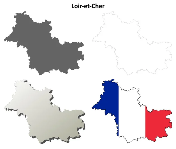 Loir-et-Cher, Centre outline map set — Stock Vector