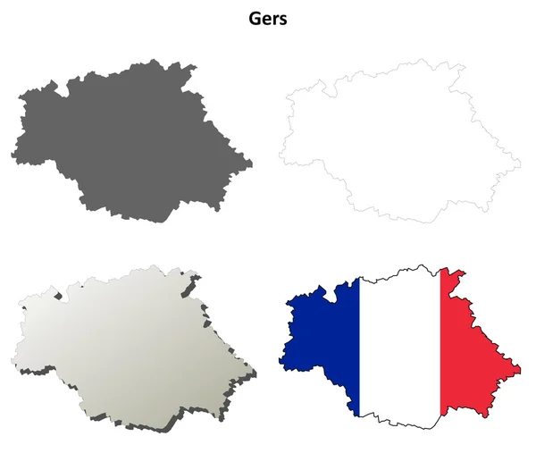 Gers, Midi-Pyrenees esquema mapa conjunto — Vector de stock