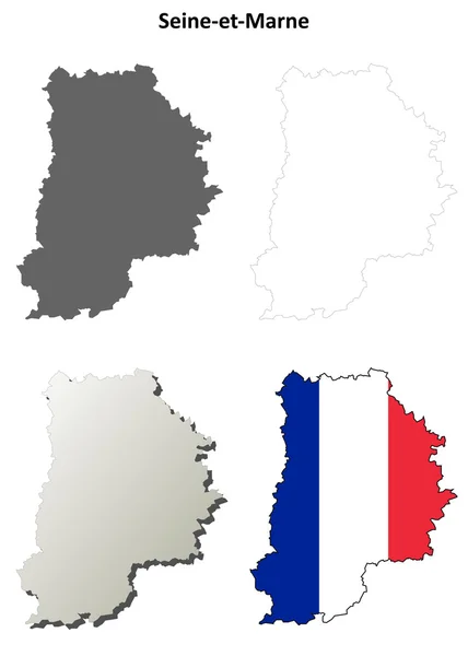 Seine-et-Marne, Ile-de-France esquema mapa conjunto — Vector de stock