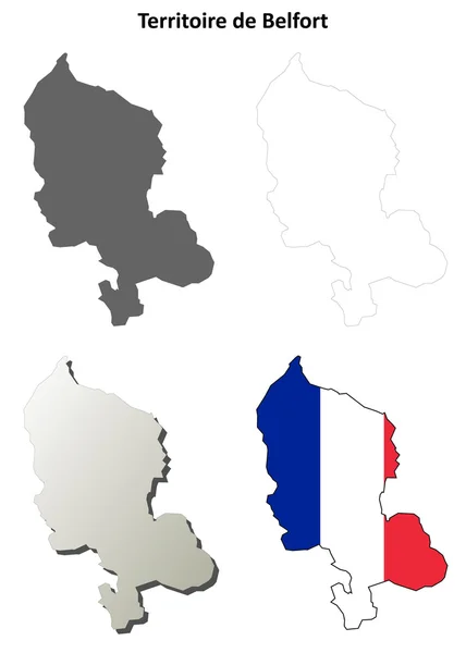Territoire de Belfort, Franche-Comté kontur karta set — Stock vektor