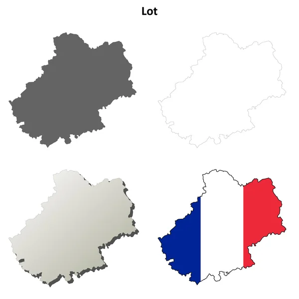 Lot, Midi-Pyrenees esquema mapa conjunto — Vector de stock