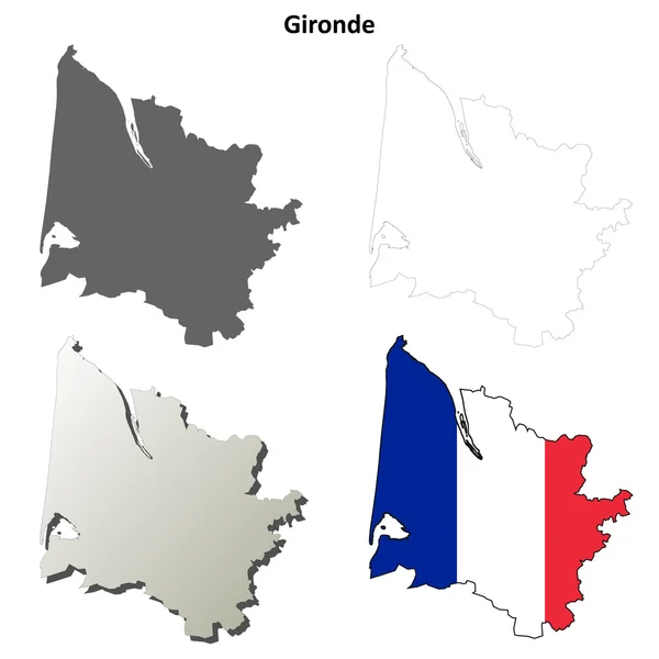 Gironde, Aquitaine outline map set — Stock Vector