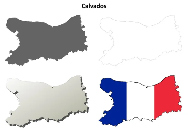 Calvados, Baja Normandía esquema mapa conjunto — Vector de stock