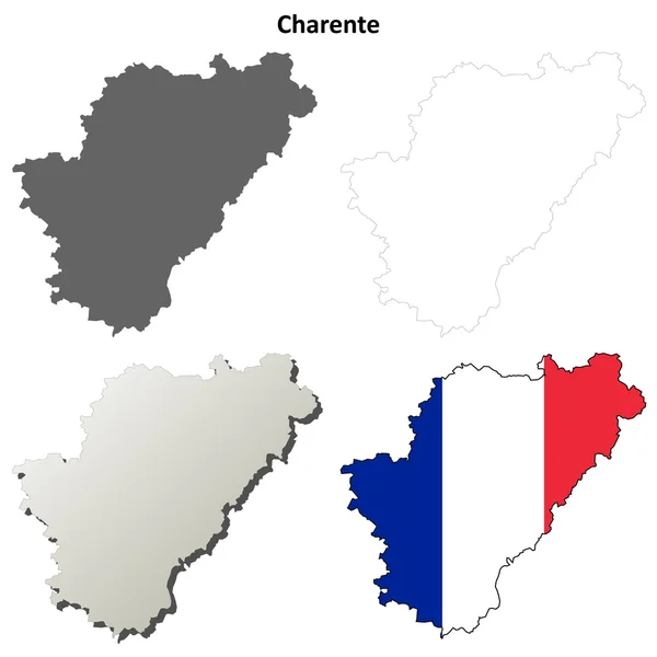 Charente, Poitou-Charentes schetsen kaart set — Stockvector