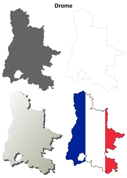 Drome, Rhone-Alpes esquema mapa conjunto — Vector de stock