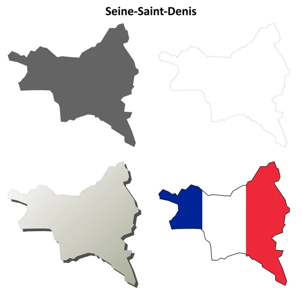 Seine-Saint-Denis, Ile-de-France outline map set — Stock Vector