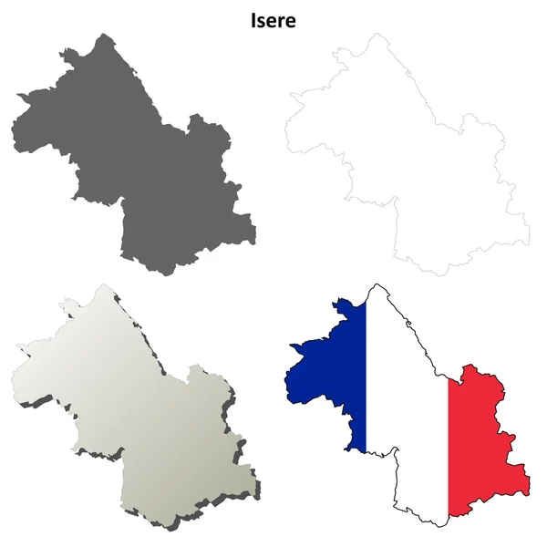 Isere, Rhone-Alpes esquema mapa conjunto — Vector de stock