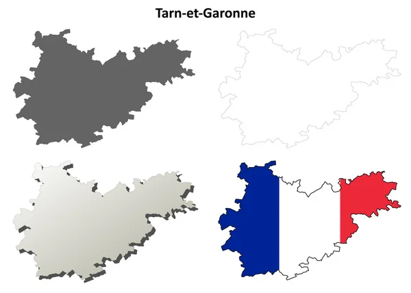 Tarn-et-Garonne, Midi-Pyrenees outline map set — Stock Vector