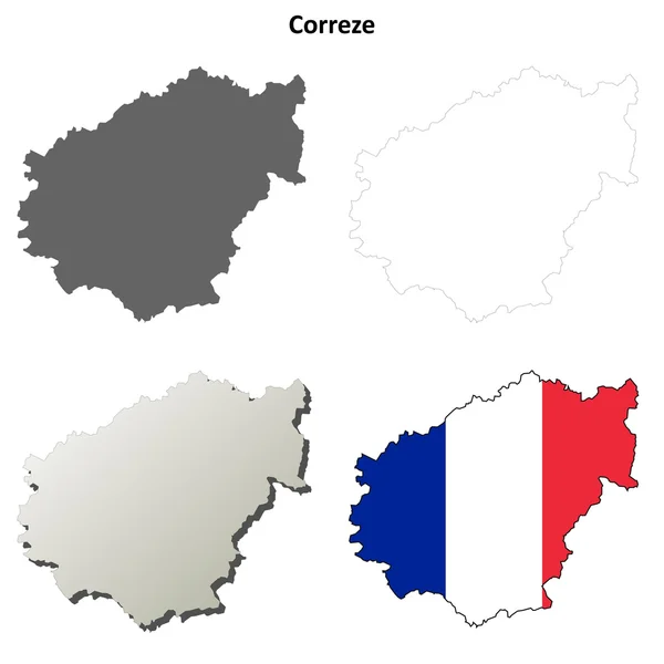 Correze, Limousin outline map set — Stock Vector