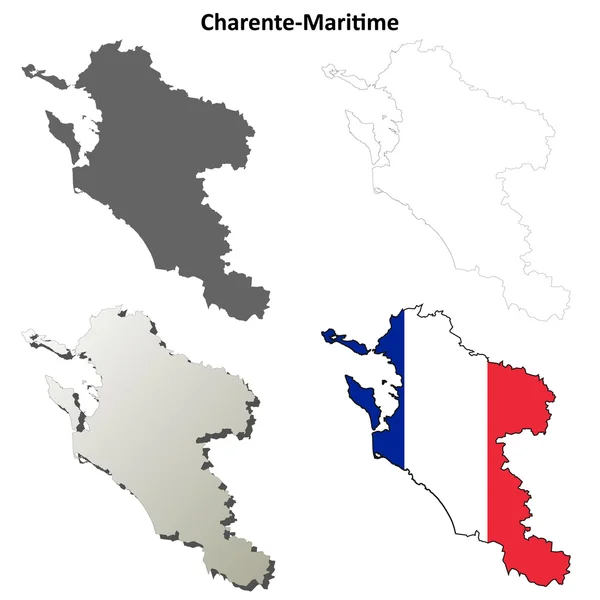 Charente-Maritime, Poitou-Charentes esquema mapa conjunto — Vector de stock