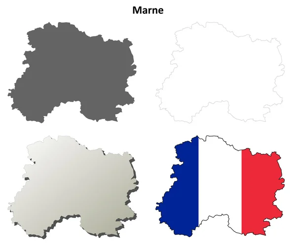 Marne, Champagne-Ardenne esquema mapa conjunto — Vector de stock