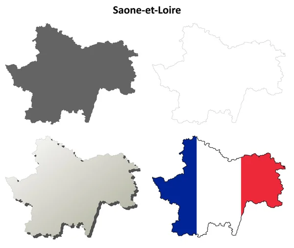 Saône-et-Loire, Burgundy kontur karta set — Stock vektor