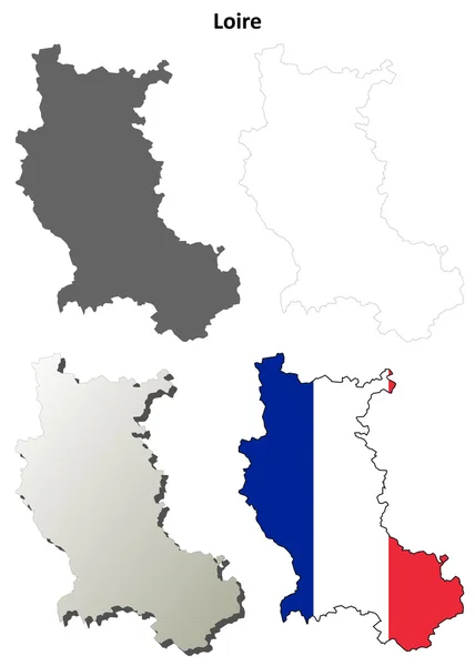 Loira, Ródano-Alpes esquema mapa conjunto — Vector de stock